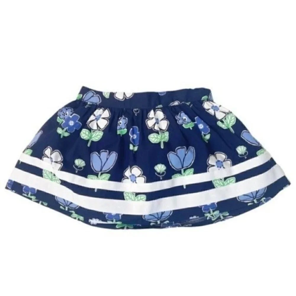Gymboree girls 12-18 months skirt with diaper cover navy flowers ribbon trim